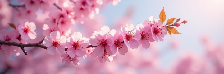 Fototapeta premium Delicate pink cherry blossoms in gentle breeze, aroma, natural, flower petals