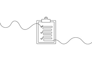 Clipboard with checklist  one line drawing minimalist outline vector illustration
