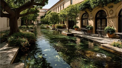 Sculpted fountains dance with water in the courtyards of grand estates, a display of artistry.