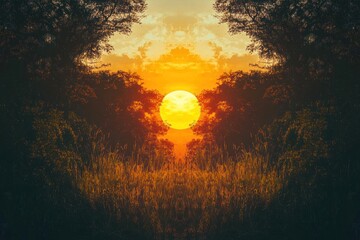 Nature symmetry: sun rising straight up in tropical African setting