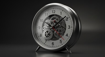 Metal Clock with Visible Gears Showing Time Mechanism