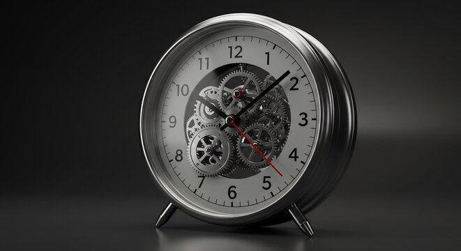 Metal Clock with Visible Gears Showing Time Mechanism