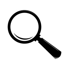 Black magnifying glass icon. The magnifying glass is depicted with a circular lens and a handle extending from the bottom right of the circle.