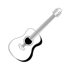Guitar is a stringed musical instrument. For performing melodies, accompaniment and solo pieces. Body with resonator, neck with frets and strings.