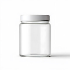 Empty glass jar with white metal lid mockup isolated on white
