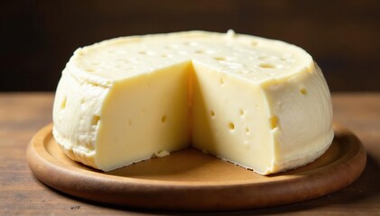 Artisan wheel of creamy white cheese, isolated , gourmet, dairy, wedge