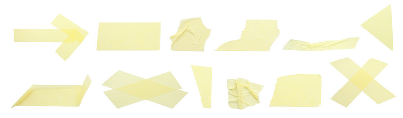 Adhesive tape pieces isolated on white, set