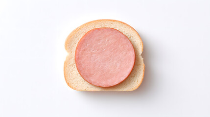 Sandwich with slice of tasty boiled sausage on bread isolated on white background