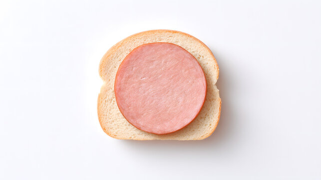Sandwich with slice of tasty boiled sausage on bread isolated on white background
