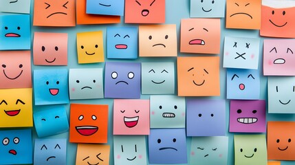 Colorful sticky notes displaying various emotional expressions.