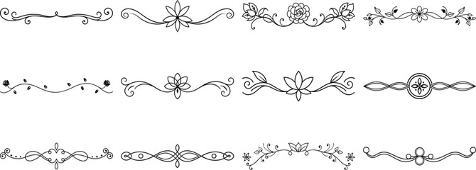 Obraz premium Set of Frame borders and text dividers, monochrome vectors collection