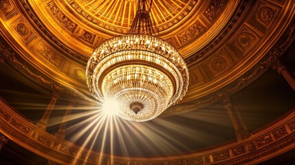 Obraz premium Majestic Crystal Chandelier Illuminating Opulent Theater Ceiling