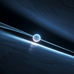 Abstract futuristic landscape with glowing sphere and energy lines