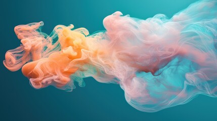 Fototapeta premium Ethereal smoke swirls across dark teal background in warm peach and cool blue