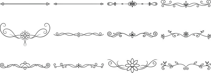 Obraz premium Set of Frame borders and text dividers, monochrome vectors collection