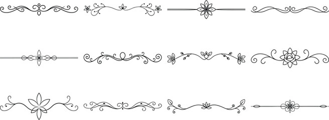 Set of Frame borders and text dividers, monochrome vectors collection