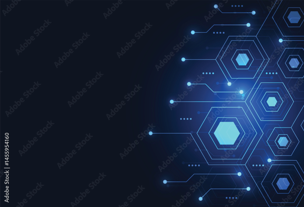 Poster abstract technology blue hexagons pattern background for network connection concept with mesh dots a
