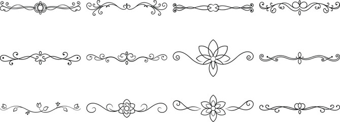 Obraz premium Set of Frame borders and text dividers, monochrome vectors collection