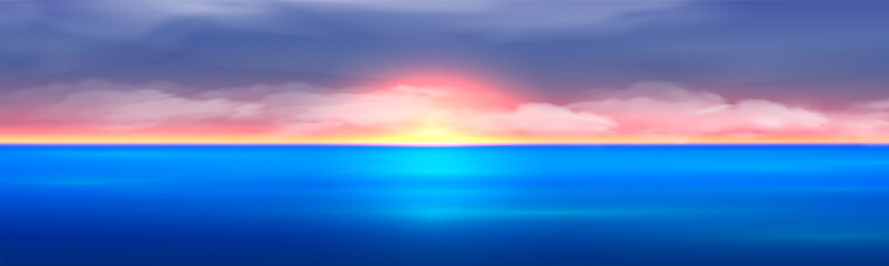 Fototapeta premium Vibrant Sunset over Ocean Horizon Scenery Relax Calm Ocean