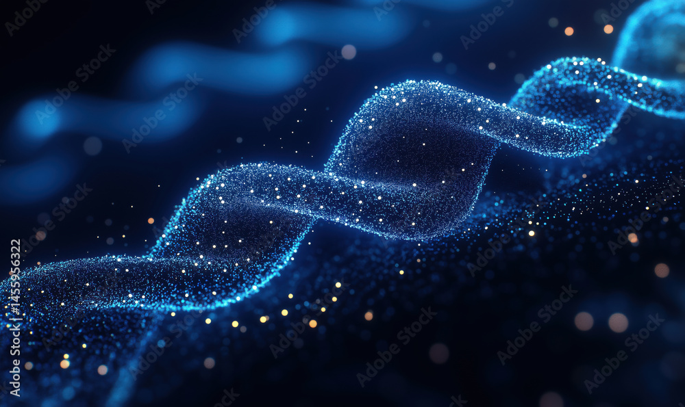 Wall mural glowing blue wave of particles representing data flow and connectivity.
