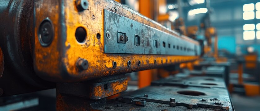 Industrial press stands poised, ready for metalwork fabrication in automated manufacturing plant.