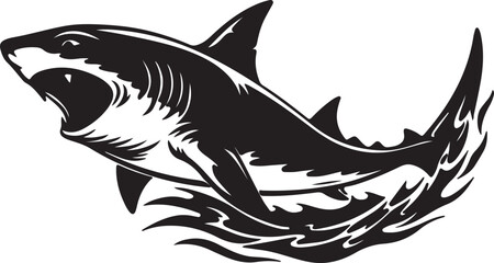 Powerful Great White Shark Illustration Black and White Predator Art