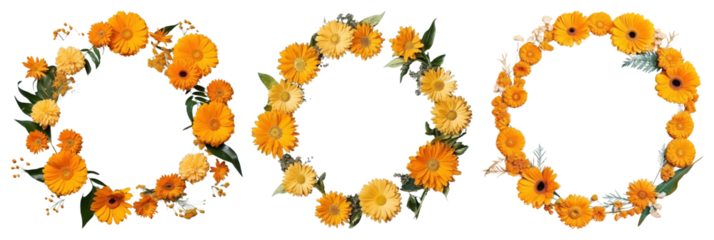 PNG Vibrant floral wreaths display, element set on transparent background