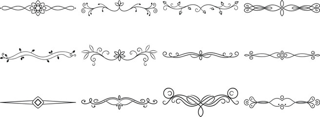 Obraz premium Set of Frame borders and text dividers, monochrome vectors collection