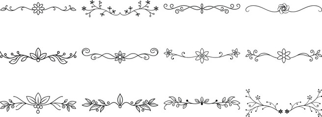 Fototapeta premium Set of Frame borders and text dividers, monochrome vectors collection