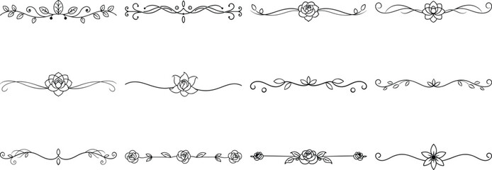 Obraz premium Set of Frame borders and text dividers, monochrome vectors collection