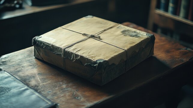 Old wrapped package on antique table