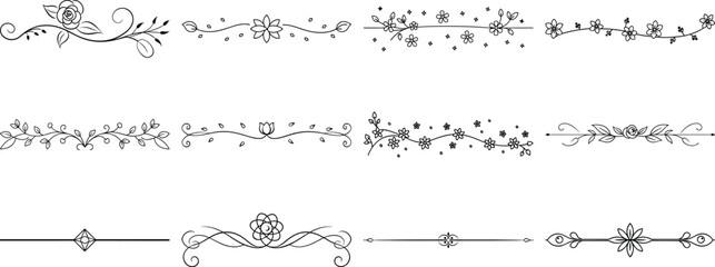 Obraz premium Set of Frame borders and text dividers, monochrome vectors collection