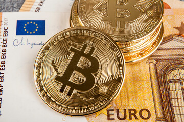 bitcoin and euro banknotes valid in some European countries