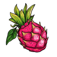 Bright and vibrant dragon fruit isolated on a white background showcasing its unique texture and color