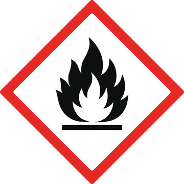 Flammable warning symbol red diamond, Vector illustration of red triangle warning sign with flame fire inside, GHS hazardous, transport icon, warning symbol GHS, SGA safety sign, pictogram, flammable