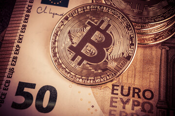 bitcoin and euro banknotes valid in some European countries