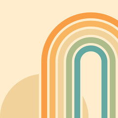 Fototapeta premium Abstract background of rainbow and sun groovy Wavy Line design in 1970s Hippie Retro style. Vector pattern ready to use for cloth, textile, wrap and other.