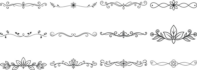 Obraz premium Set of Frame borders and text dividers, monochrome vectors collection