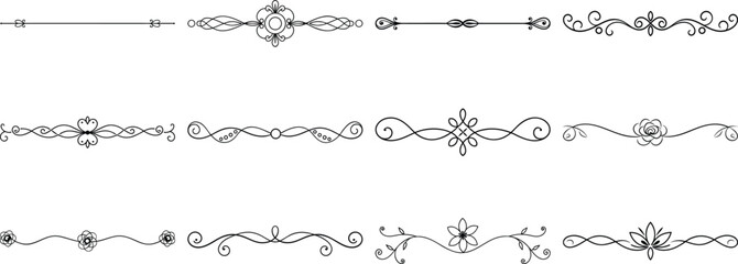 Obraz premium Set of Frame borders and text dividers, monochrome vectors collection