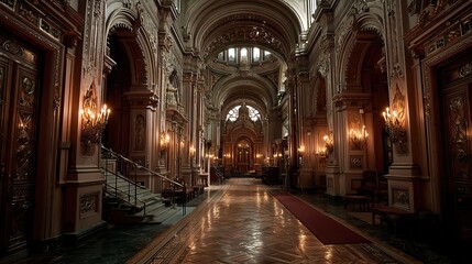 Fototapeta premium The solemn beauty of a Jewish synagogue, with its ornate Ark and the soft glow of candlelight.