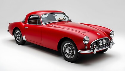a meticulously detailed antique sports car isolated on a crisp white background, showcasing its vintage charm and sleek design