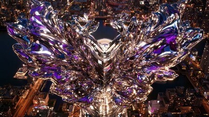 Dazzling cityscape shimmering luminescence a symphony of urban light exquisite architectural marvels nocturnal elegance vibrant metropolis