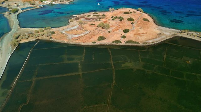 Submerged archaeological site of Olous city, seen from above near Elounda, Crete