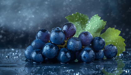 Fresh ripe juicy grapes with water drops as background, closeup