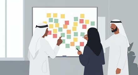 Arab Team Brainstorming Session: Collaborative Innovation and Strategic Planning using Sticky Notes