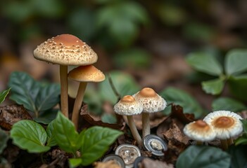 Leaves and mushrooms, high quality