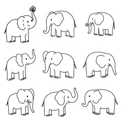 Cute Elephant Line Art Illustrations