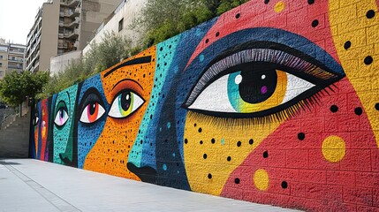 The vibrant street art adorning a city wall transforms a mundane space into an outdoor gallery of creativity.