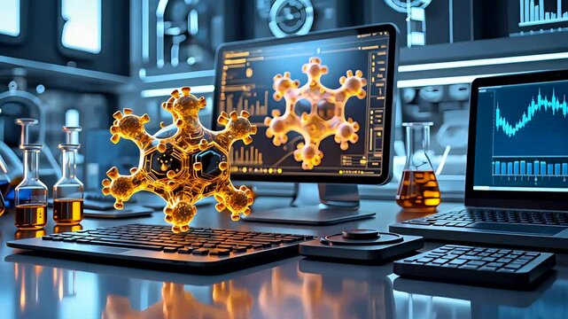 Scientific Molecule Model Displayed on Computer in Modern Lab