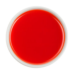 Macro photograph of a red tomato sauce, ketchup top view isolated on white background